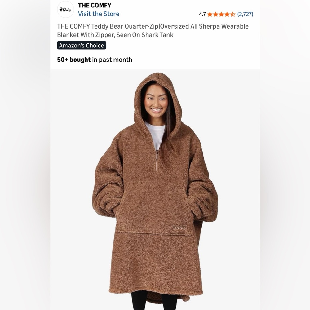 The Comfy Oversized All Sherpa Quarter-Zip Wearable Blanket NEW
